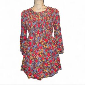 Ingrid & Isabel Floral Smocked Waist Blouse Boho Cottagecore Red Blue Medium